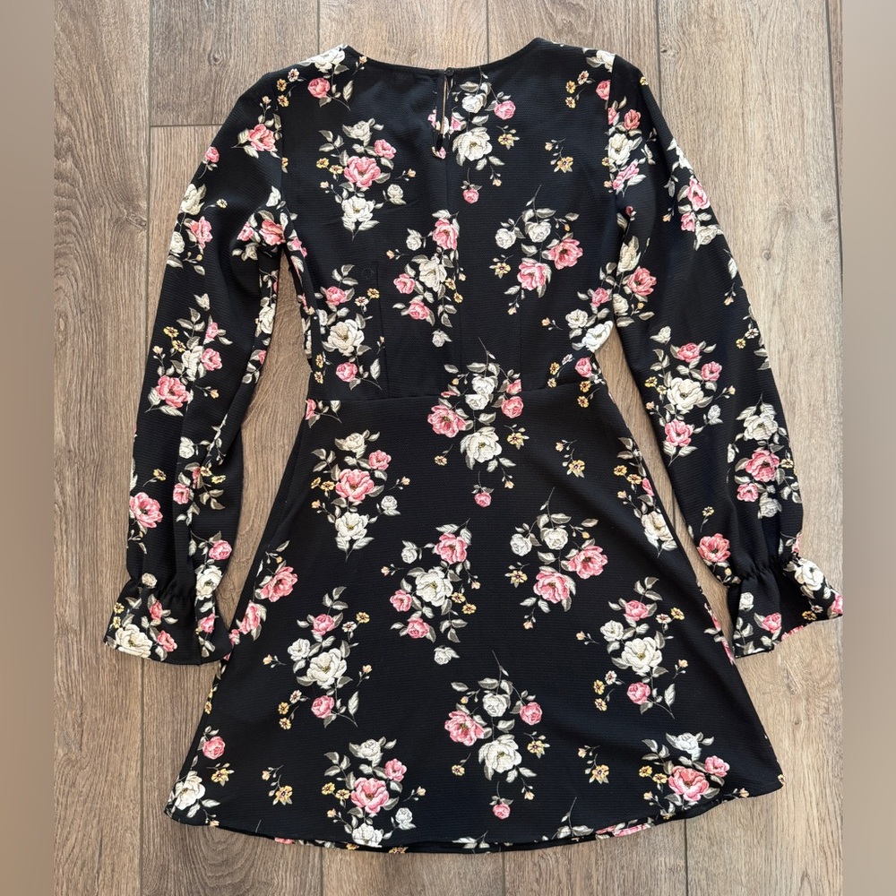 H&M Black Floral Long Sleeve Dress - Pink & White Roses - Picture 3 of 16
